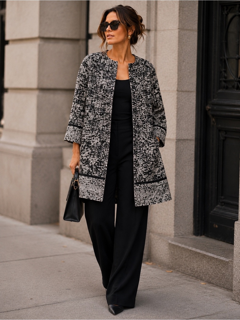 H&M Black & White Tweed Lightweight Jacket Size 4